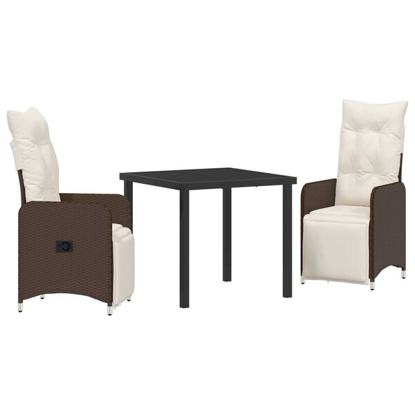 vidaXL Комплект за хранене в градината 3 pcs Кафяво Полиратан