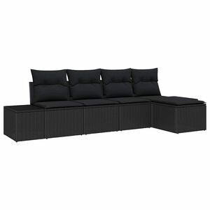 vidaXL Градински Софа Комплект с възглавница 5 pcs Черно полиратан