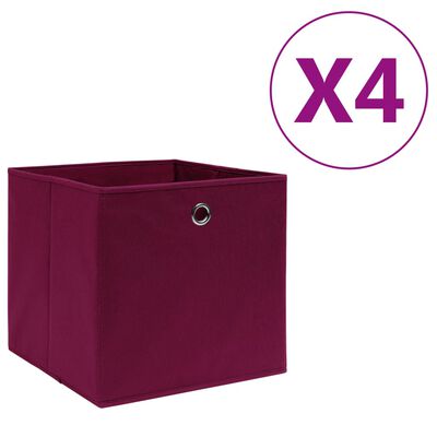 vidaXL Кутии за съхранение 4 бр нетъкан плат 28x28x28 см тъмночервени