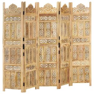 vidaXL Ръчно резбован параван, 5 панела, 200x165 cм, манго масив