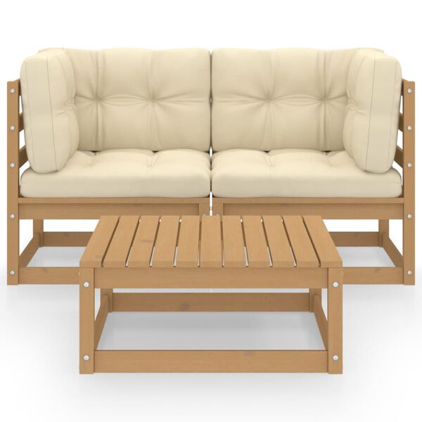 vidaXL Градински лаундж комплект, 3 части, с възглавници, бор масив