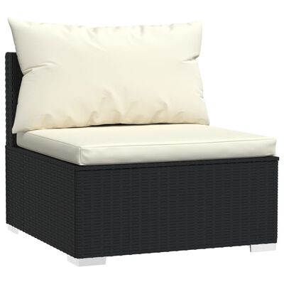 vidaXL 4-местен диван с възглавници, черен, полиратан