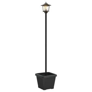 vidaXL Слънчев стълб с саксия with LED Bulb Черно 32 x 32 x 158 см