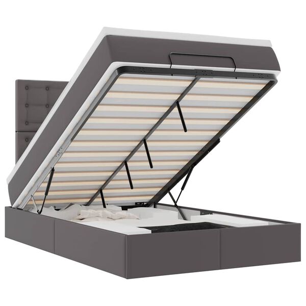 vidaXL Османска легло с матрак&LED, сиво, 120x200 см, изкуствена кожа