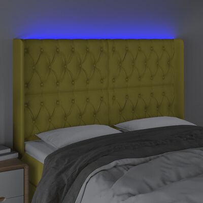 vidaXL LED горна табла за легло, зелена, 147x16x118/128 см, плат