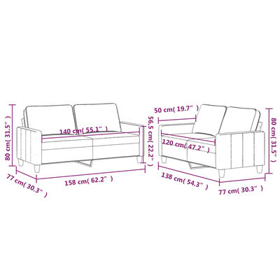 vidaXL Комплект дивани от 2 части с възглавници, светлосив, кадифе