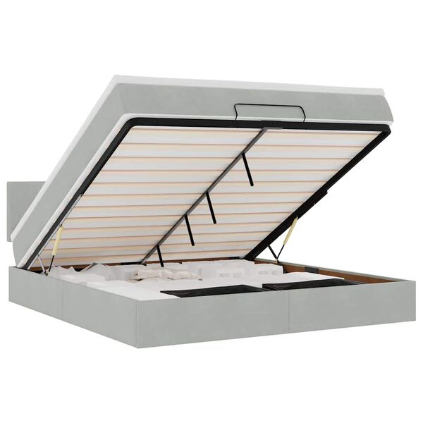 vidaXL Османска легло с матрак и LED, светлосиво, 160x200 см, кадифе