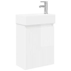 vidaXL Мивка за баня със смесител Бял гланц 45,5 x 22,5 x 84 см
