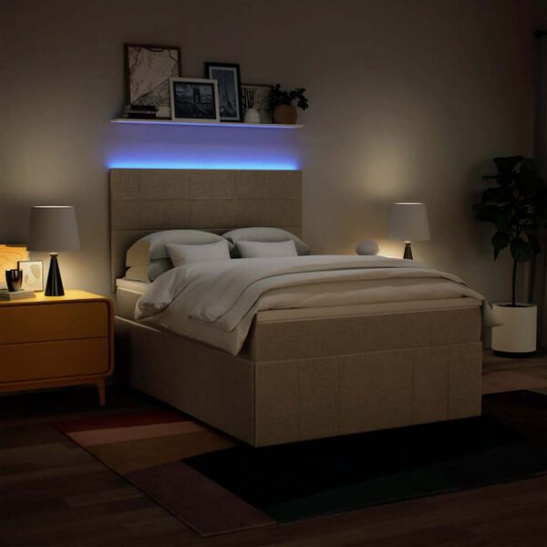 vidaXL Боксспринг легло с матрак, кремаво, 140x190 см, плат