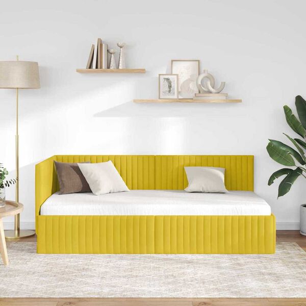 vidaXL Ъглова рамка за легло с таблото Жълто 90 см x 200 см Кадифе