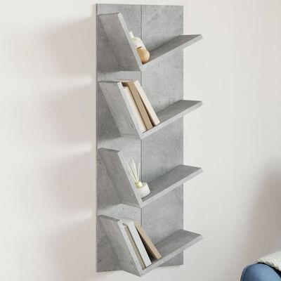 vidaXL Стенен рафт за книги, 4 нива, бетонно сив, 33x16x90 см