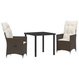 vidaXL Комплект за хранене в градината 3 pcs Кафяво полиратан