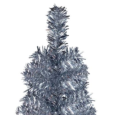 vidaXL Тънка осветена коледна елха, сребриста, 180 см