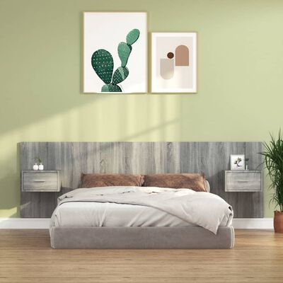 vidaXL Горна табла за легло с шкафчета, сив сонома, инженерно дърво