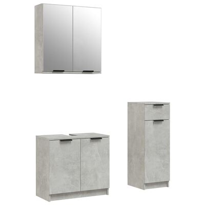 vidaXL Комплект шкафове за баня от 3 части бетонно сив инженерно дърво