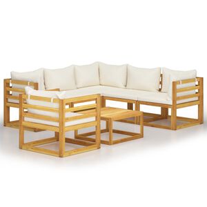 vidaXL Градински комплект с кремави възглавници, 7 части, акация масив