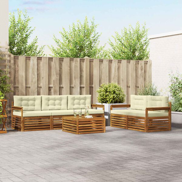 vidaXL Комплект дивани за открито 6 pcs Натурален и Крема