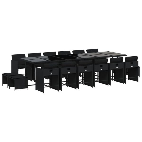 vidaXL Градински комплект с възглавници 17 части полиратан черен