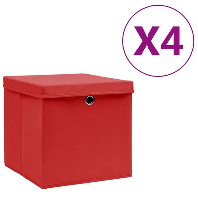 vidaXL Кутии за съхранение с капаци 4 бр 28x28x28 см червени