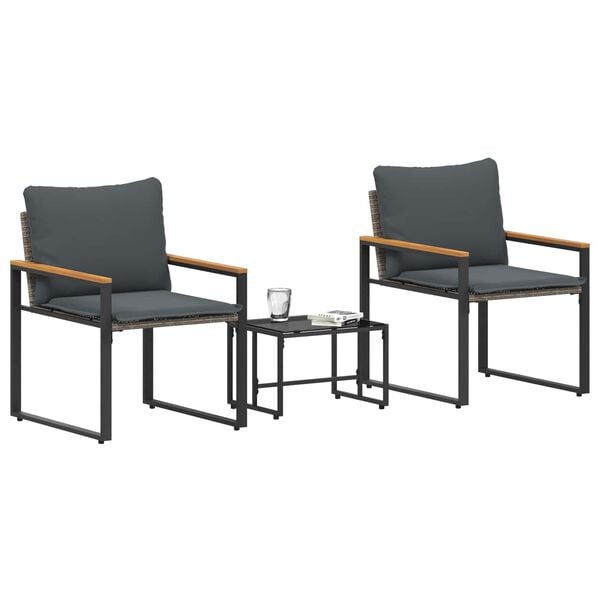 vidaXL Комплекти мебели с възглавница 3 pcs Сив и тъмен сив Ратан