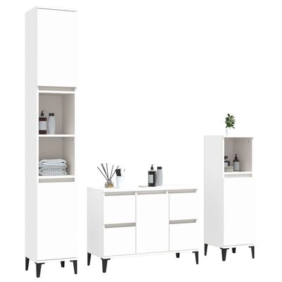 vidaXL Комплект мебели за баня от 3 части, бял, инженерно дърво