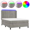 vidaXL Боксспринг легло с матрак и LED, светлосиво, 140x190 см, кадифе