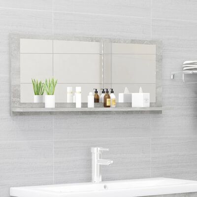 vidaXL Огледало за баня, бетонно сиво, 90x10,5x37 см, ПДЧ
