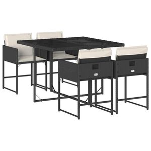 vidaXL Градински трапезен комплект възглавници 5 части черен полиратан