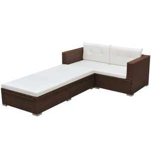 vidaXL Градински комплект с възглавници, 3 части, полиратан, кафяв