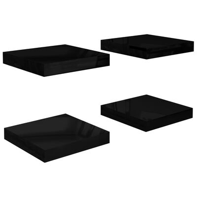 vidaXL Окачени стенни рафтове, 4 бр, черен гланц, 23x23,5x3,8 см, МДФ