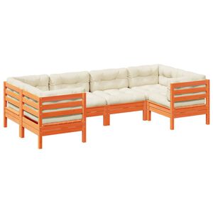 vidaXL Градински комплект с възглавници, 6 части, восъчнокафяв