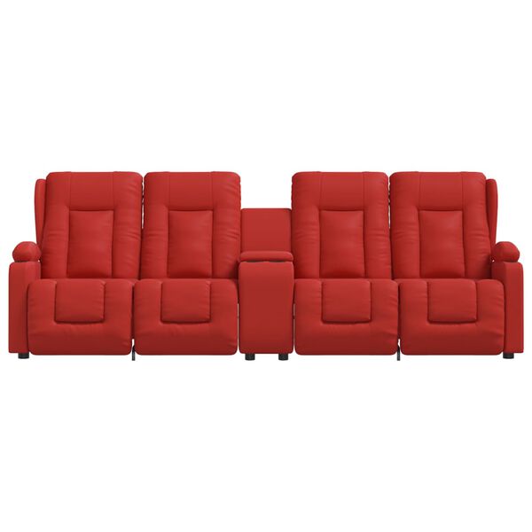 vidaXL 4-местен масажен реклайнер с държачи за чаши червен еко кожа