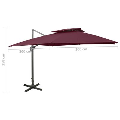 vidaXL Градински чадър чупещо рамо с двоен покрив 300x300 см бордо