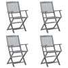 vidaXL Сгъваеми градински столове, 4 бр, с възглавници, акация масив
