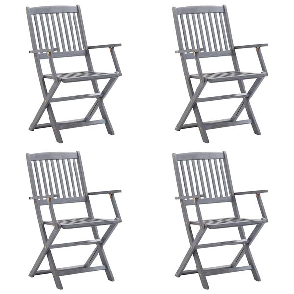 vidaXL Сгъваеми градински столове, 4 бр, с възглавници, акация масив