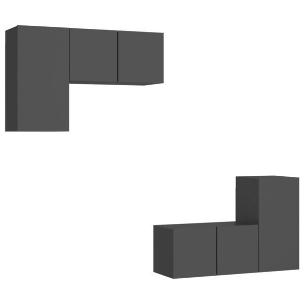 vidaXL Комплект ТВ шкафове от 4 части, сив, инженерно дърво