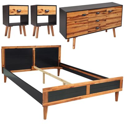 vidaXL Комплект от 4 части мебели за спалня, акация масив, 180х200 см