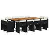 vidaXL Външен трапезен комплект 13 части с възглавници черен полиратан