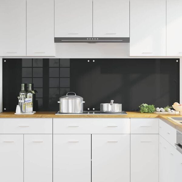 vidaXL Кухненски заден панел 2 pcs Черно 100 x 60 cm закалено стъкло