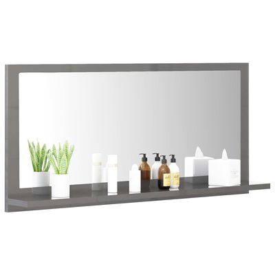 vidaXL Огледало за баня, сив гланц, 80x10,5x37 см, ПДЧ