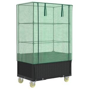 vidaXL Повдигнато легло с капак и колела, ратанова визия, 80x50x182 см
