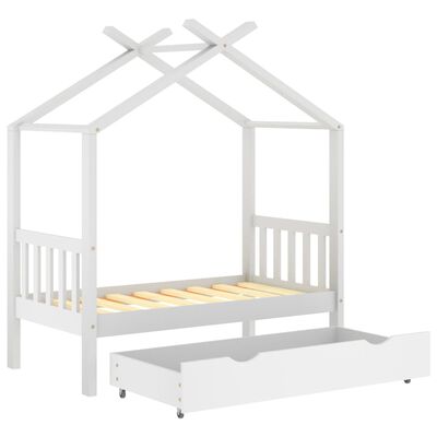 vidaXL Рамка за детско легло с чекмедже, бяла, бор масив, 70x140 см