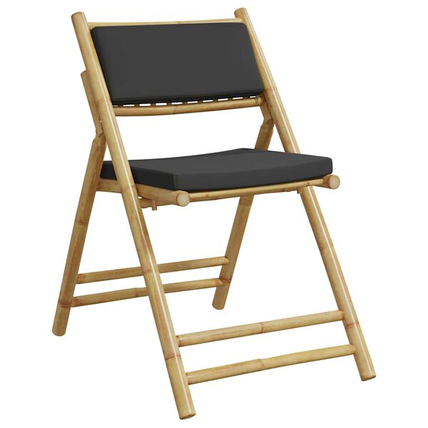 vidaXL Сгъваеми бистро столове 2 бр тъмносиви възглавници бамбук