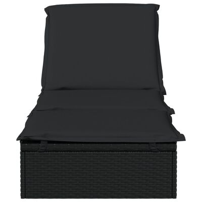 vidaXL Шезлонг с възглавница, черен, 201x55x62 см, полиратан