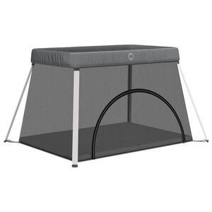 vidaXL Бебешка кошара с матрак, тъмносива, ленен плат