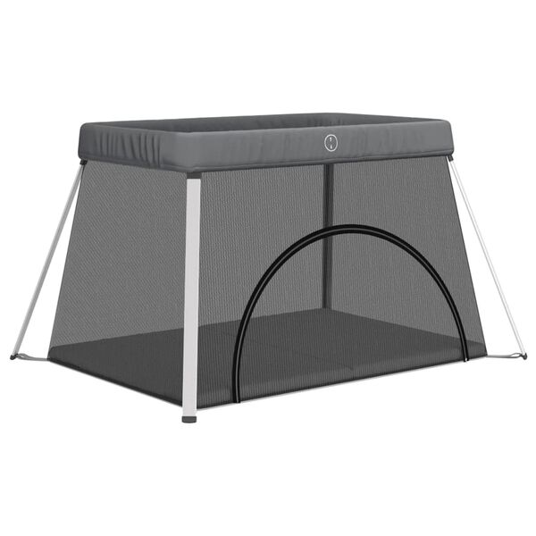 vidaXL Бебешка кошара с матрак, тъмносива, ленен плат