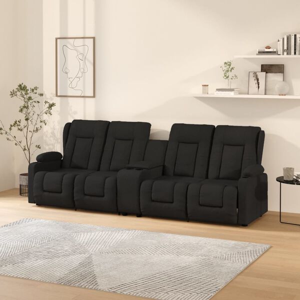 vidaXL 4-местен масажен реклайнер с държачи за чаши, черен, текстил