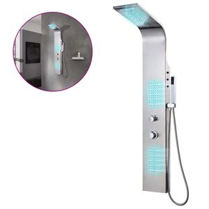 vidaXL Система душ панел от неръждаема стомана, извита