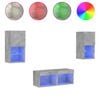 vidaXL ТВ стенни шкафове, 4 части, с LED светлини, бетонно сиви