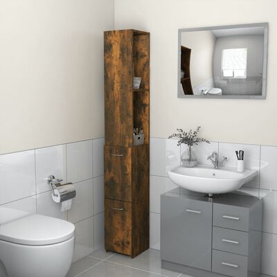 vidaXL Шкаф за баня, опушен дъб, 25x26,5x170 см, инженерно дърво